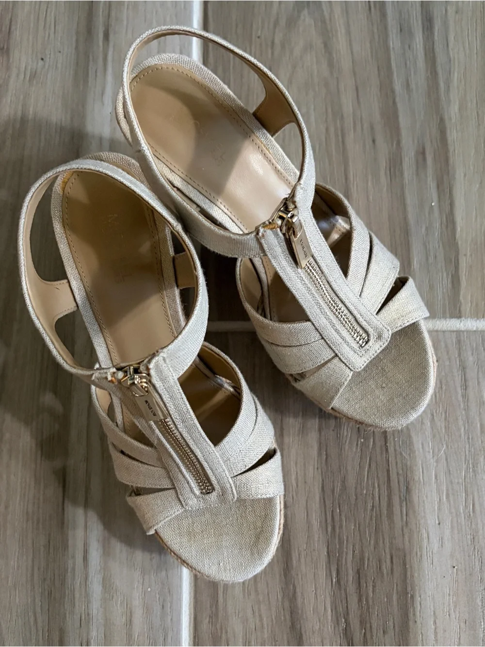 MICHAEL Michael Kors | Gold Linen Espadrille Wedge Sandals | 6.5